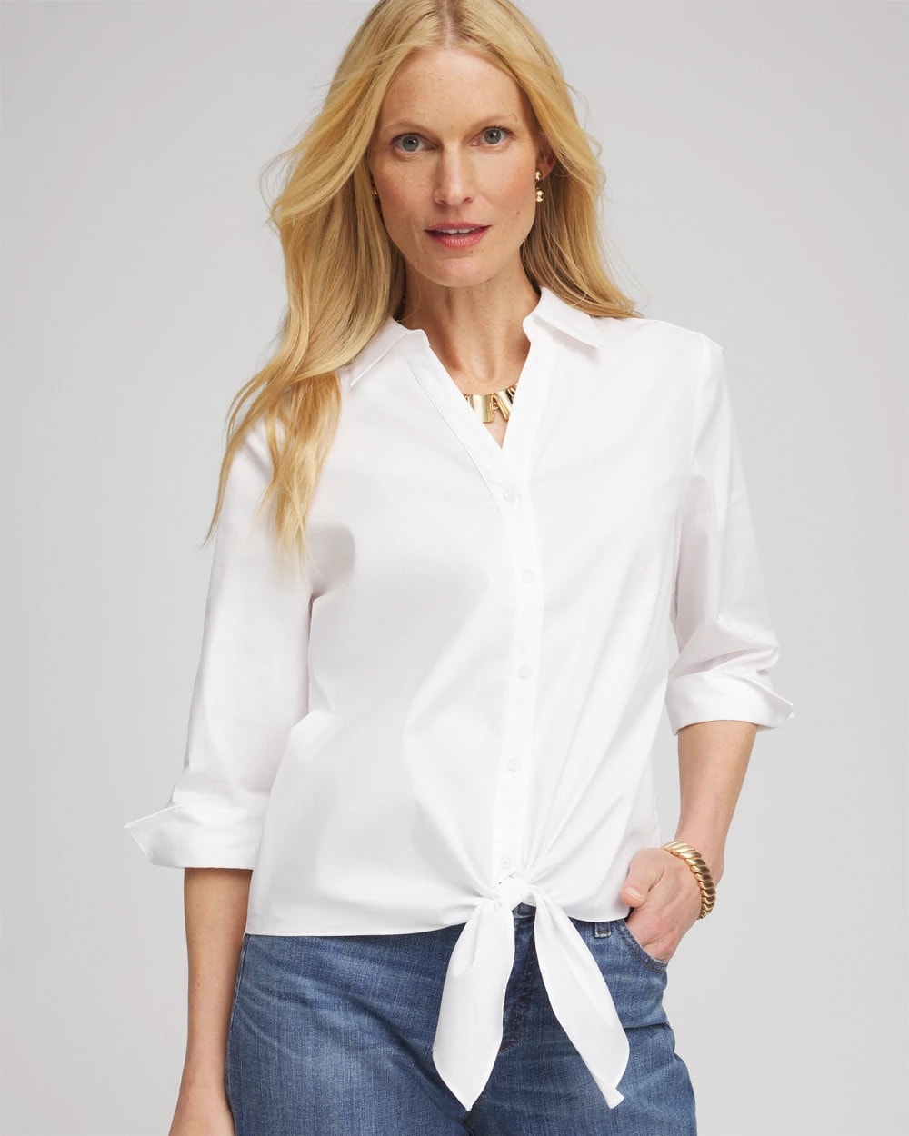Chico's Women | Poplin Tie-Front Top ALABASTER