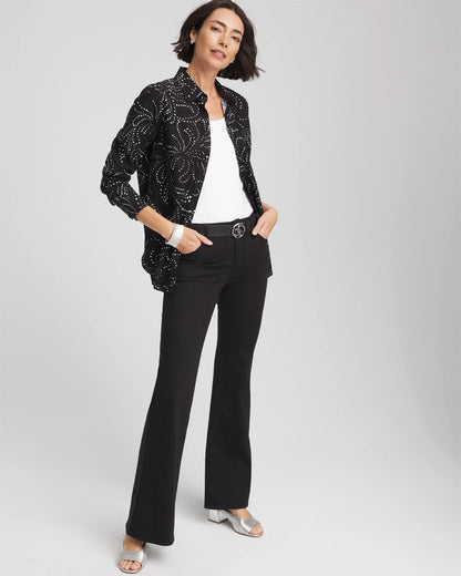 Chico's Women | No Iron™ Findot Print Sateen Shirt BLACK