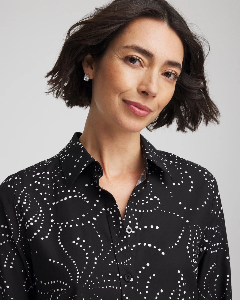 Chico's Women | No Iron™ Findot Print Sateen Shirt BLACK