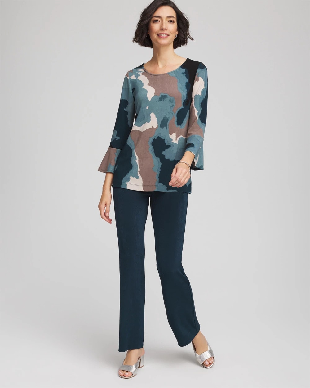 Chico's Women | Travelers™ Crystal Flounce Sleeve Tunic TEAL SHADOW
