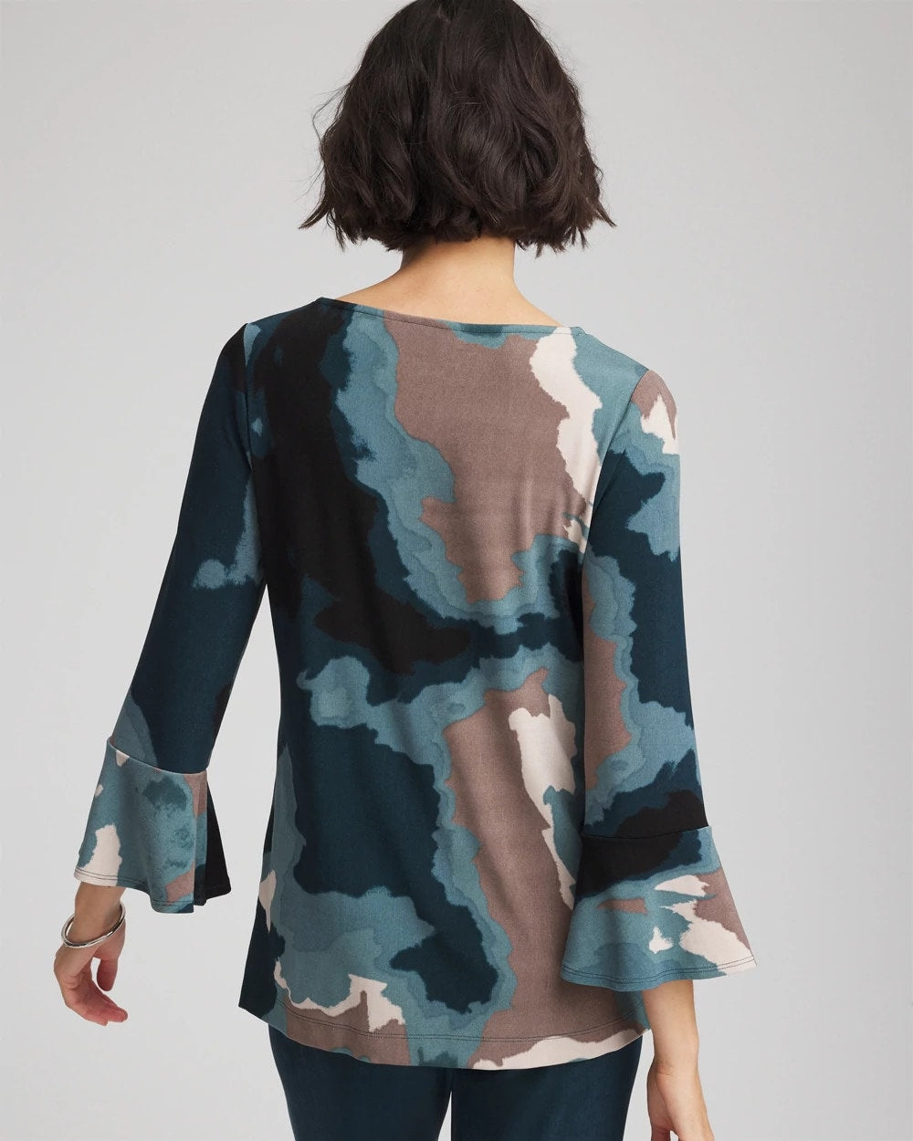 Chico's Women | Travelers™ Crystal Flounce Sleeve Tunic TEAL SHADOW