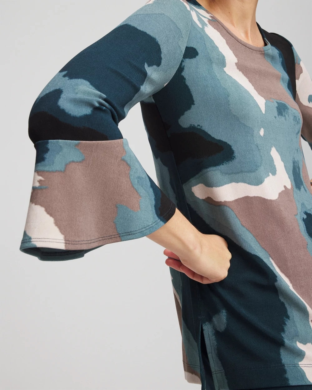 Chico's Women | Travelers™ Crystal Flounce Sleeve Tunic TEAL SHADOW
