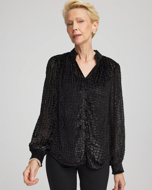 Chico's Women | Burnout Velvet Blouse BLACK