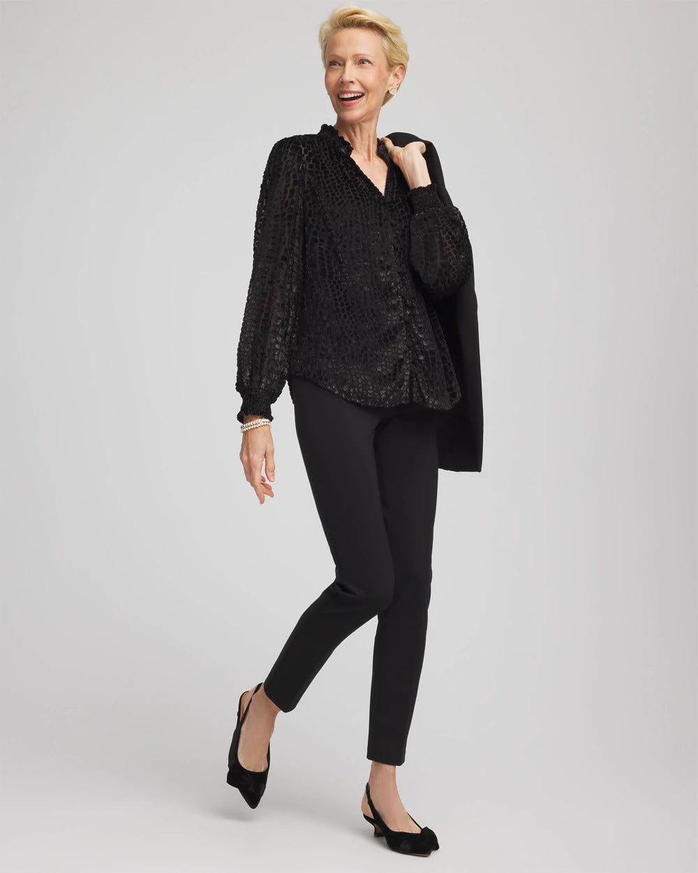 Chico's Women | Burnout Velvet Blouse BLACK