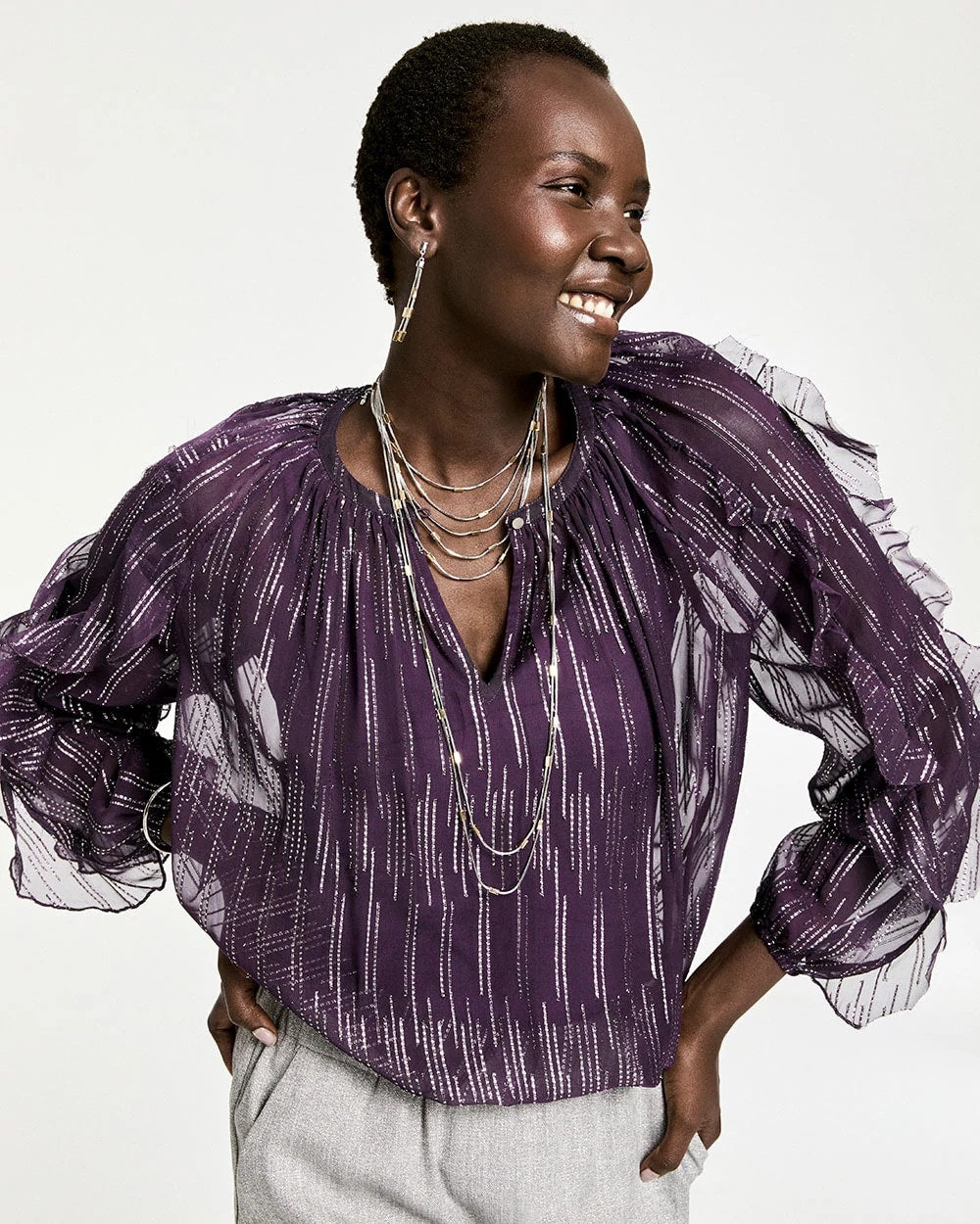 Chico's Women | Georgette Ruffle Sleeve Blouse PURPLE ELIXIR