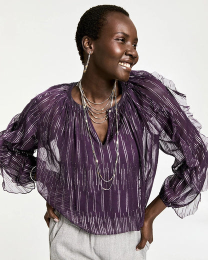 Chico's Women | Georgette Ruffle Sleeve Blouse PURPLE ELIXIR
