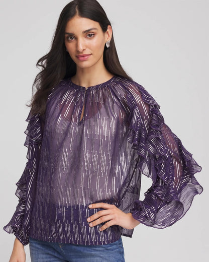 Chico's Women | Georgette Ruffle Sleeve Blouse PURPLE ELIXIR