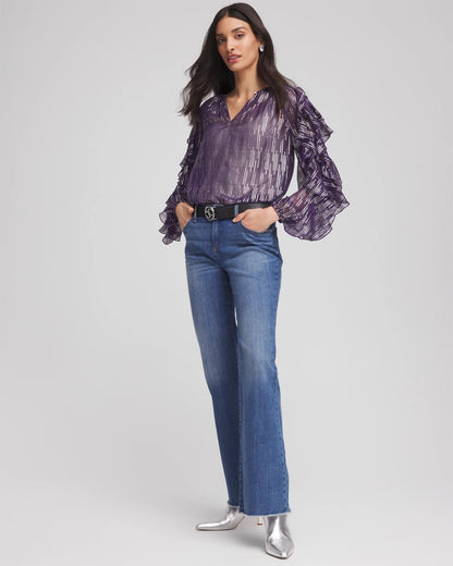 Chico's Women | Georgette Ruffle Sleeve Blouse PURPLE ELIXIR