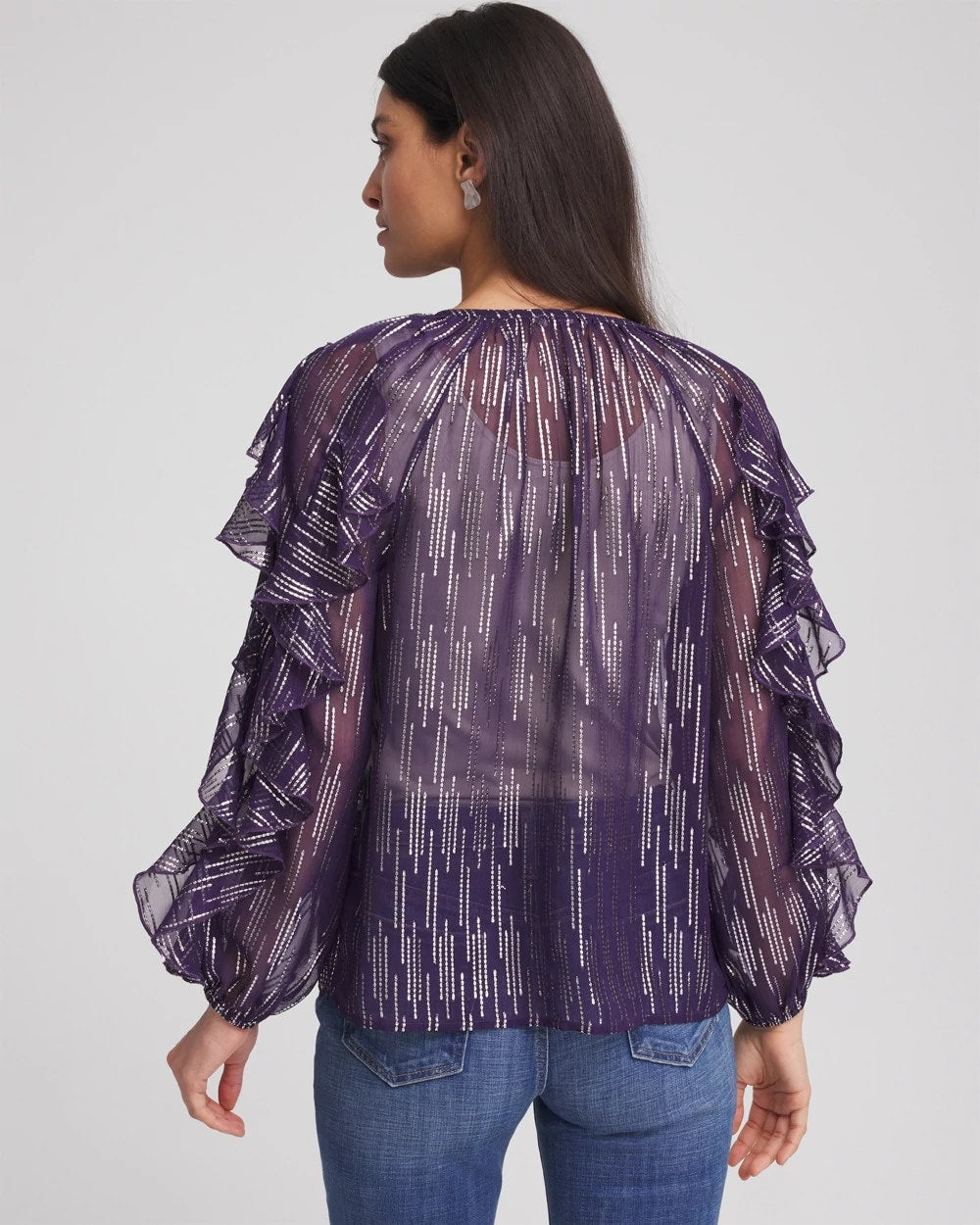 Chico's Women | Georgette Ruffle Sleeve Blouse PURPLE ELIXIR