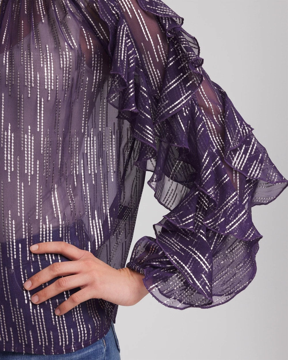 Chico's Women | Georgette Ruffle Sleeve Blouse PURPLE ELIXIR