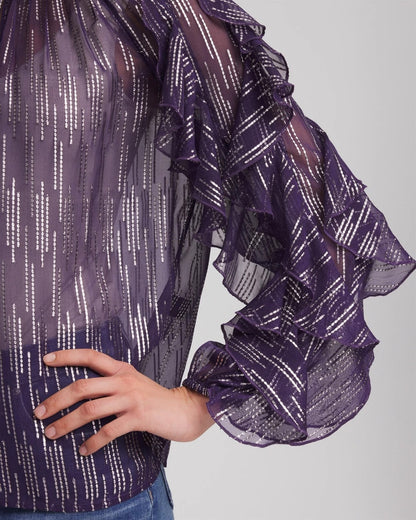 Chico's Women | Georgette Ruffle Sleeve Blouse PURPLE ELIXIR