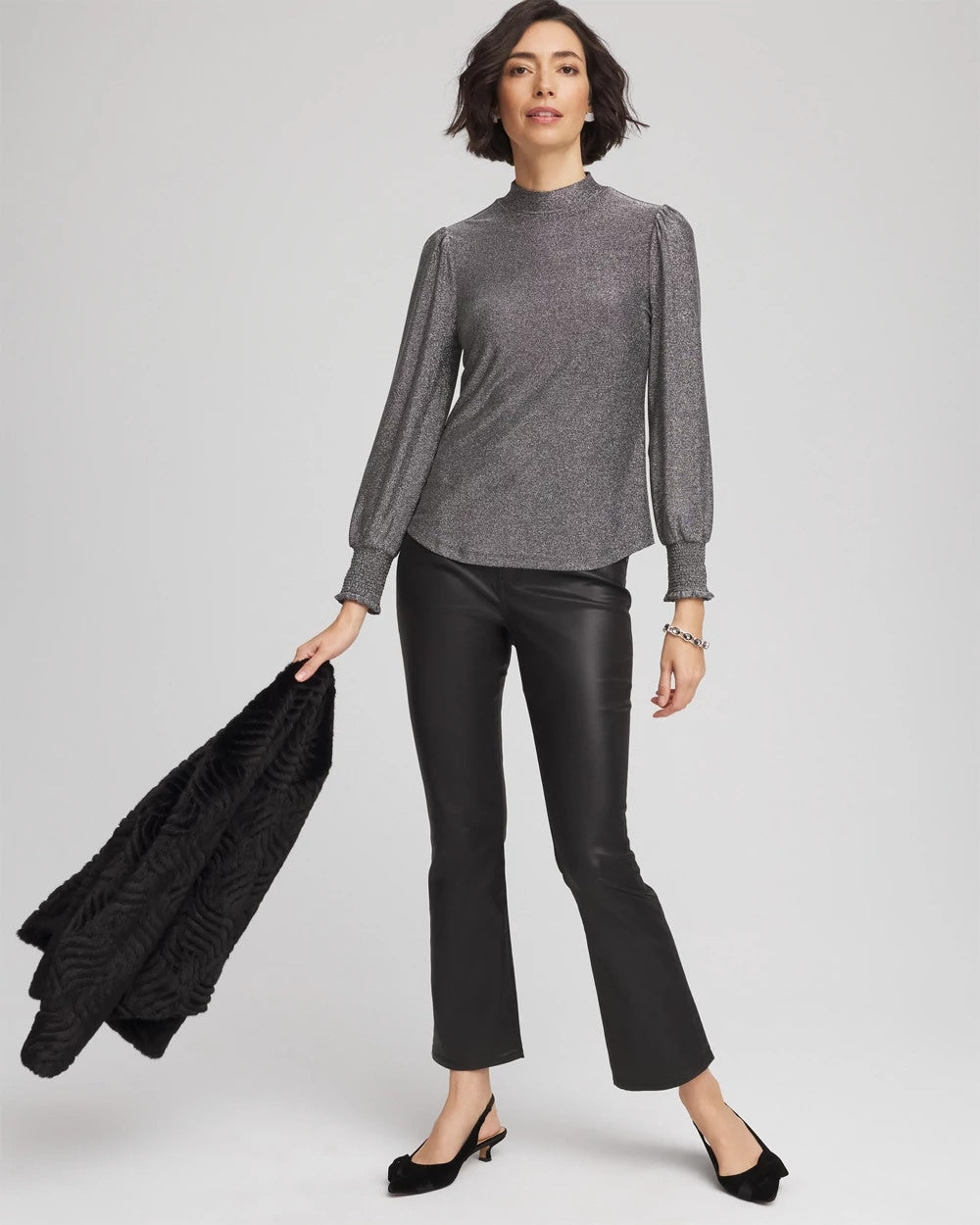 Chico's Women | Sparkle Smocked Top SILVER GLITTER