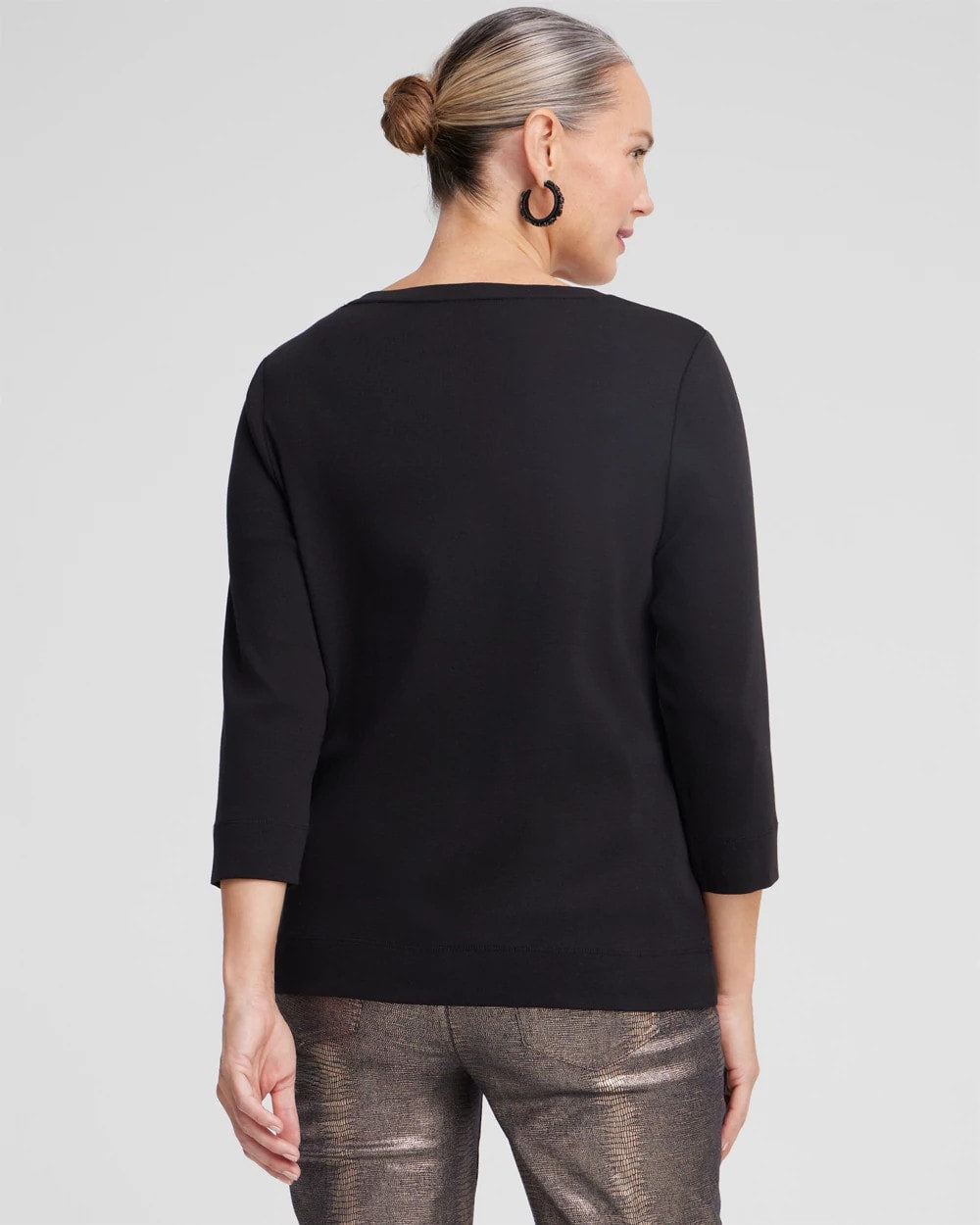 Chico's Women | 3/4 Sleeve V-Neck Tee BLACK