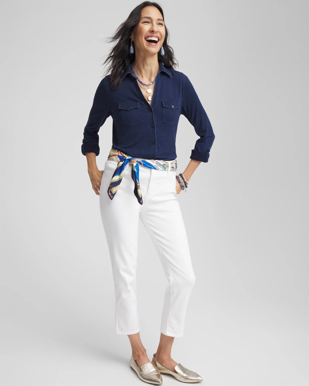 Chico's Women | Collared Henley Denim Top RIVIERA AUTHENTIC