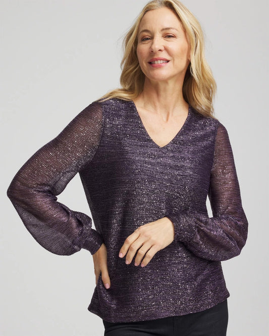 Chico's Women | Foiled Bodre Top PURPLE ELIXIR