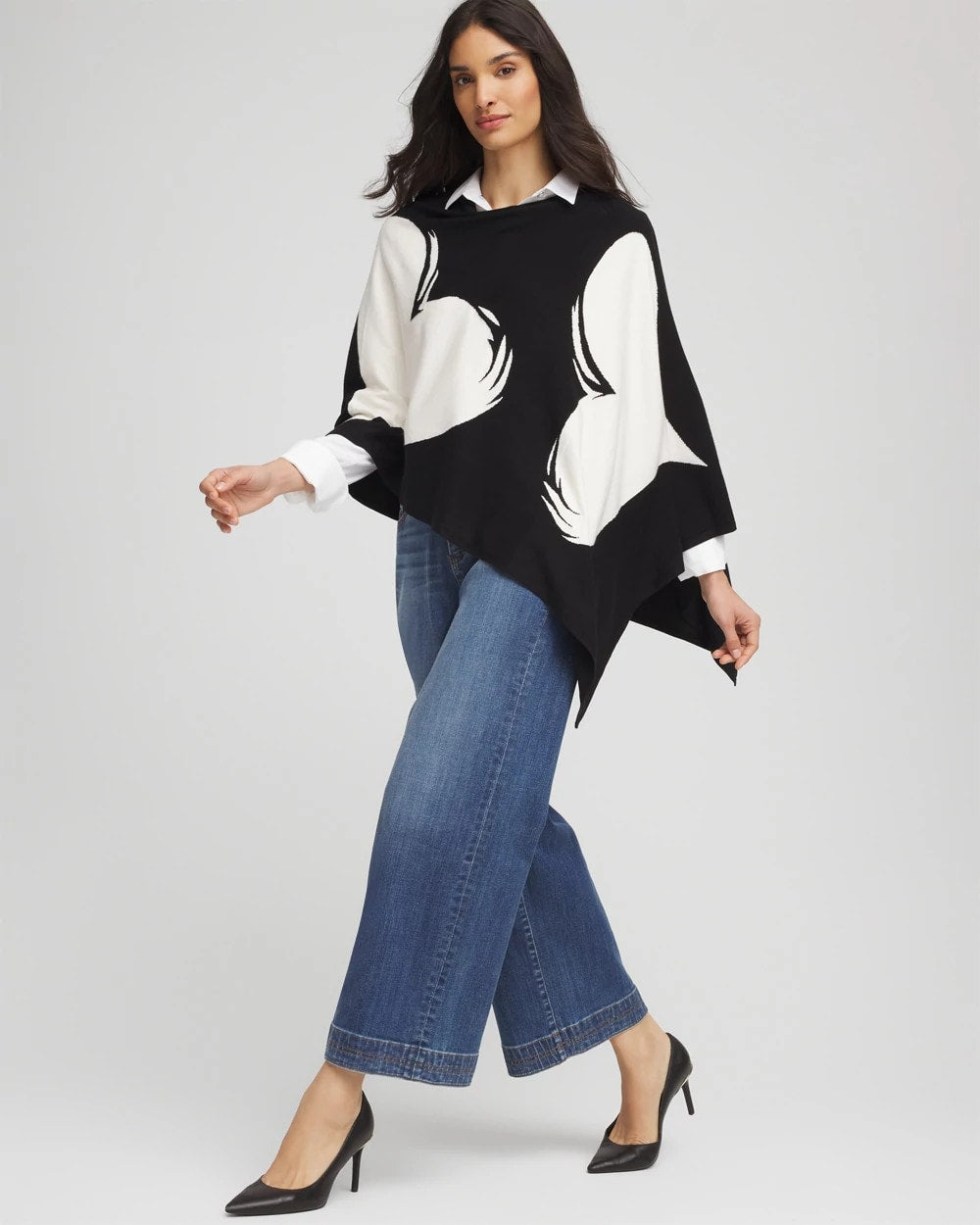 Chico's Women | Love Brush Convertible Sweater Poncho BLACK