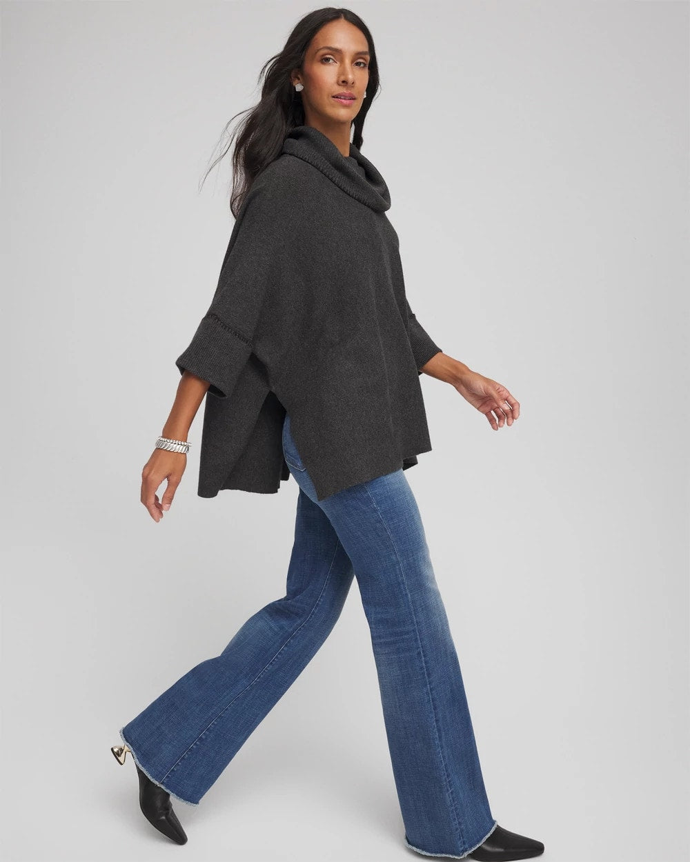 Chico's Women | Cowlneck Poncho GRAPHITE HEATHER GRAY