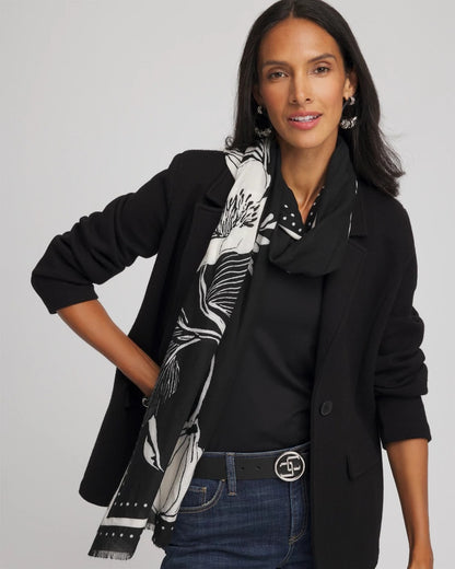 Chico's Women | Floral Woven Oblong Scarf BLACK