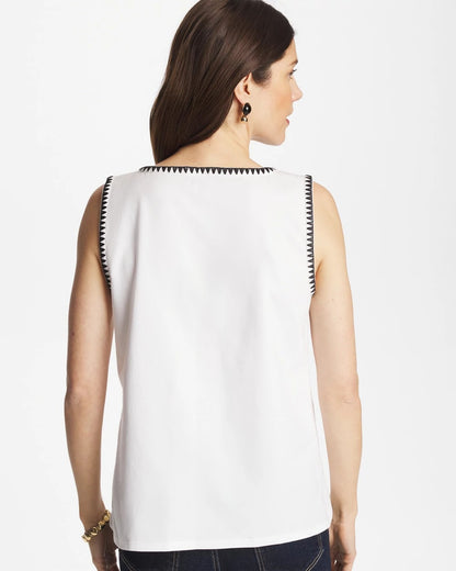 Chico's Women | Pima Blanket Stitch Square Neck Tank ALABASTER