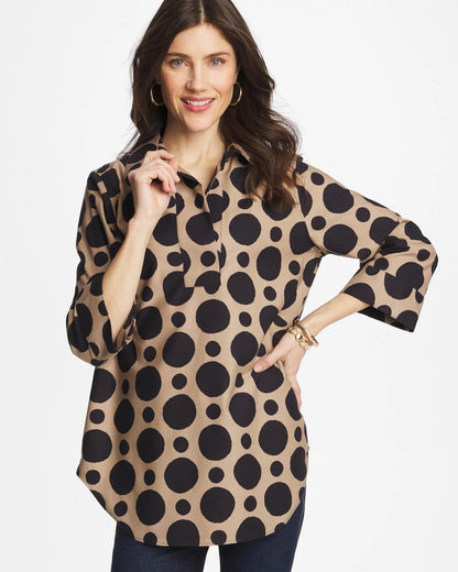 Chico's Women | No Iron™ Stretch Global Dots Popover Tunic CATTAIL BROWN