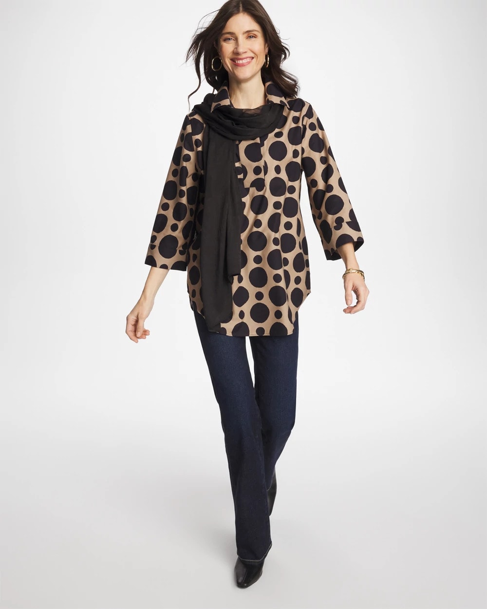 Chico's Women | No Iron™ Stretch Global Dots Popover Tunic CATTAIL BROWN