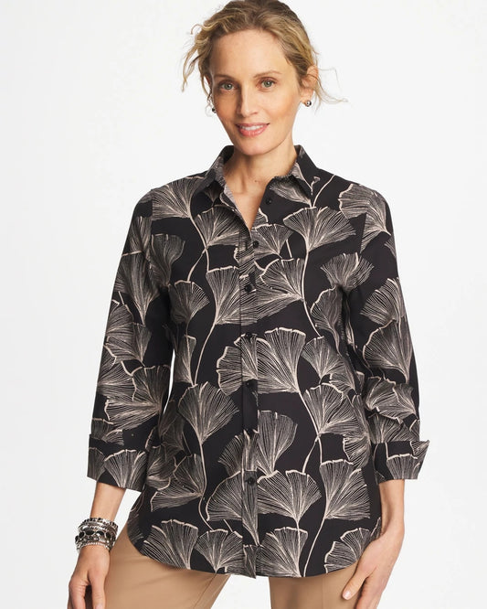 Chico's Women | No Iron™ Stretch Ginkgo Glory Shirt BLACK