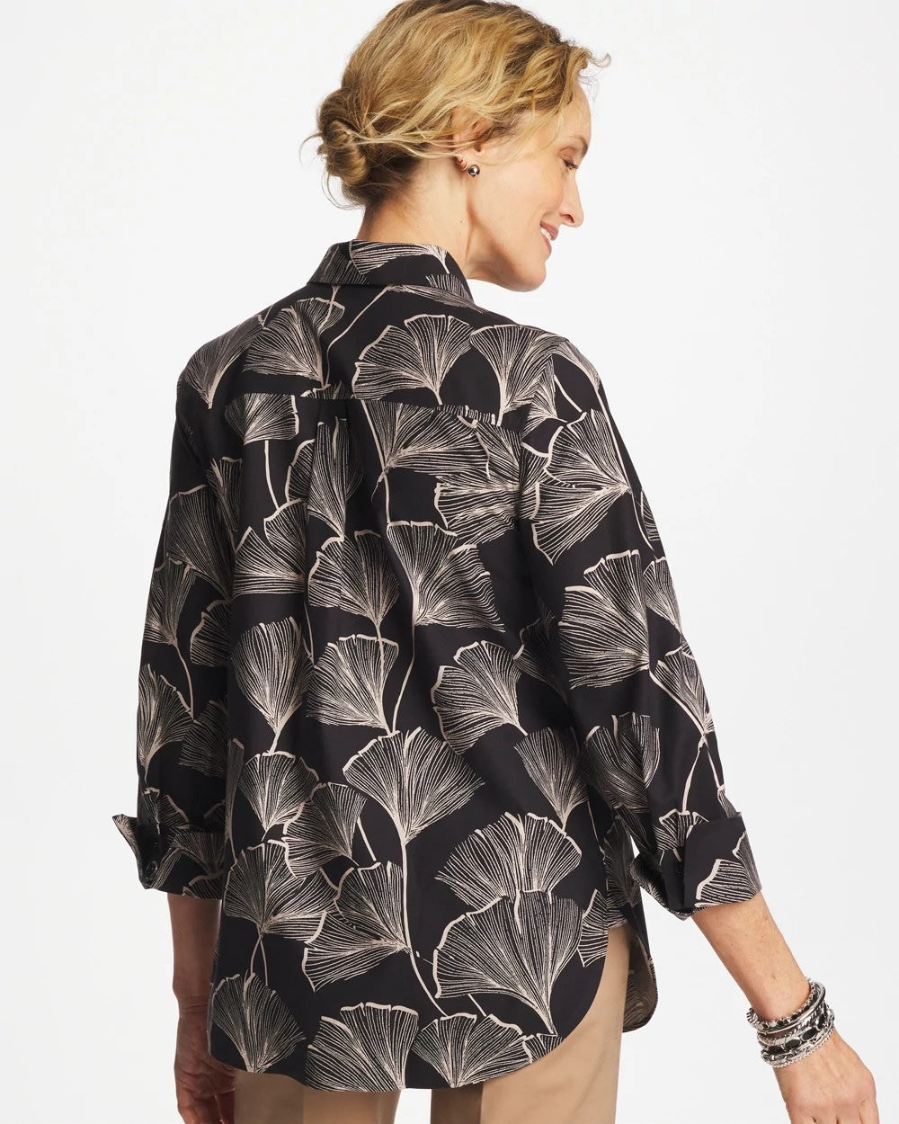 Chico's Women | No Iron™ Stretch Ginkgo Glory Shirt BLACK