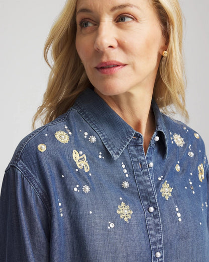 Chico's Women | Embellished Tencel Collar Shirt KIRUNA INDIGO