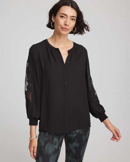 Chico's Women | Crepe Banded Collar Blouse BLACK