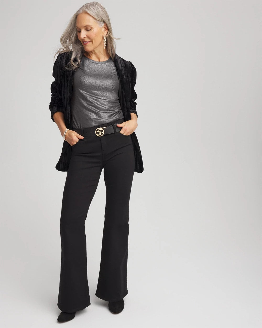 Chico's Women | Touch of Cool™ Foil Long Sleeve Layering Tee MOON SHADE GRAY