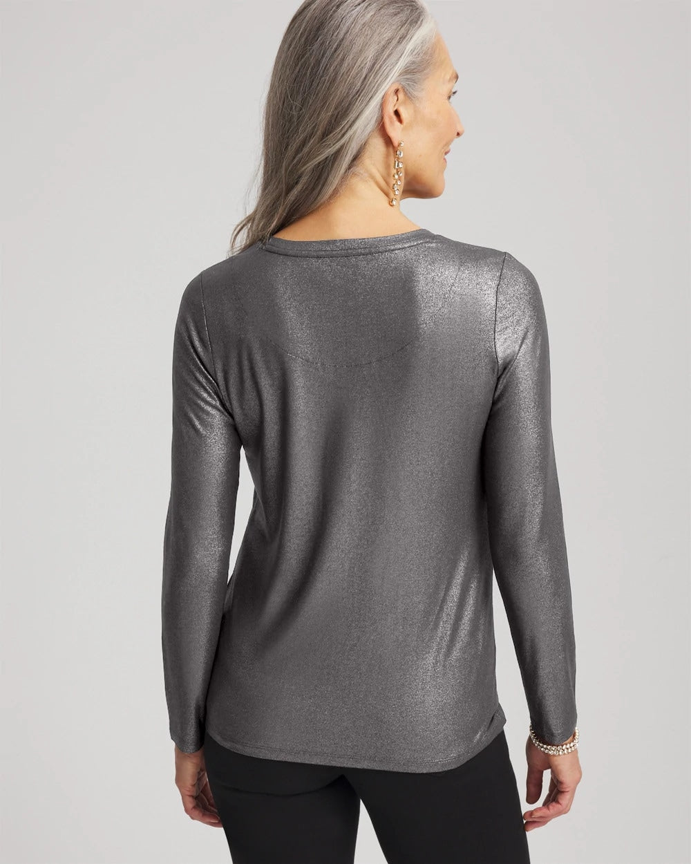 Chico's Women | Touch of Cool™ Foil Long Sleeve Layering Tee MOON SHADE GRAY
