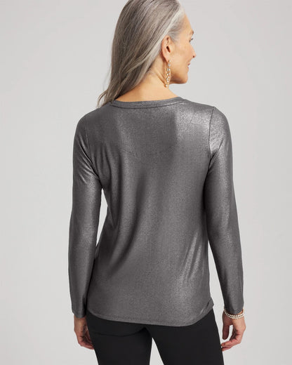 Chico's Women | Touch of Cool™ Foil Long Sleeve Layering Tee MOON SHADE GRAY