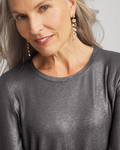 Chico's Women | Touch of Cool™ Foil Long Sleeve Layering Tee MOON SHADE GRAY
