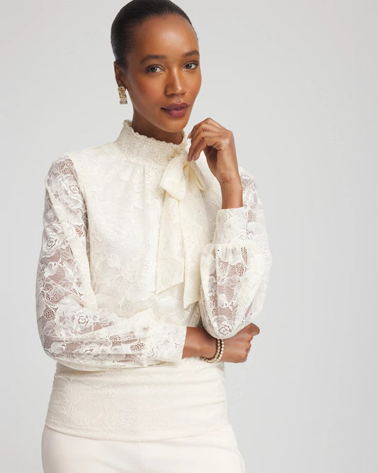 Chico's Women | Tie-Neck Banded-Bottom Top ENGLISH CREAM