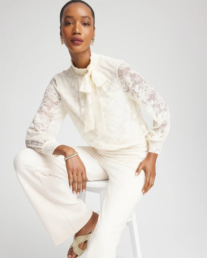 Chico's Women | Tie-Neck Banded-Bottom Top ENGLISH CREAM