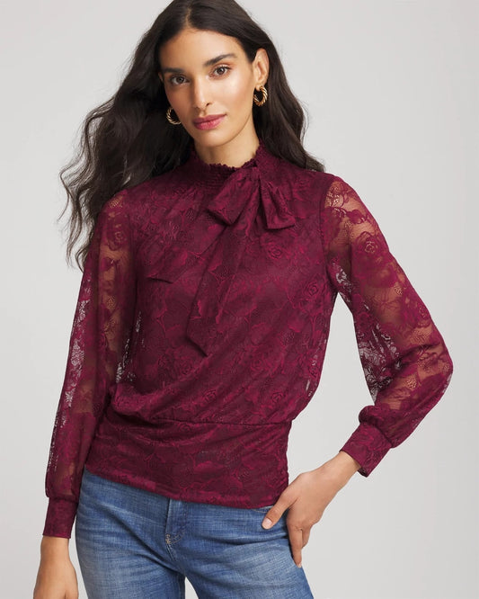 Chico's Women | Tie-Neck Banded-Bottom Top DEEP CHIANTI