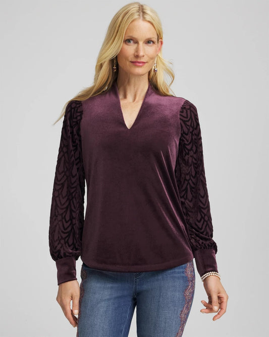 Chico's Women | Art Deco Velvet Burnout Top NIGHT BLOOM