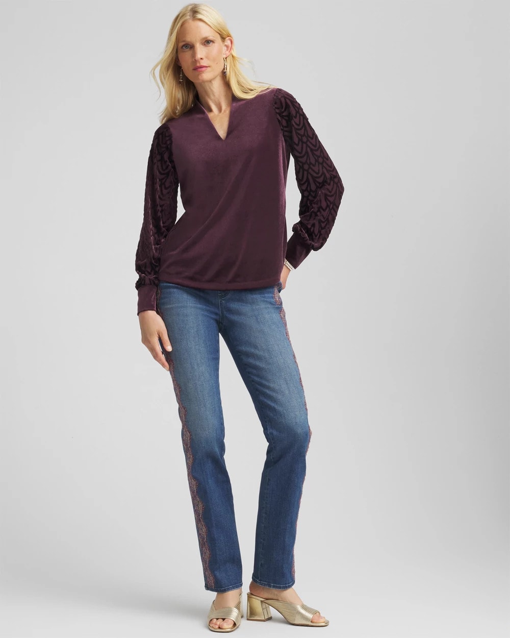 Chico's Women | Art Deco Velvet Burnout Top NIGHT BLOOM