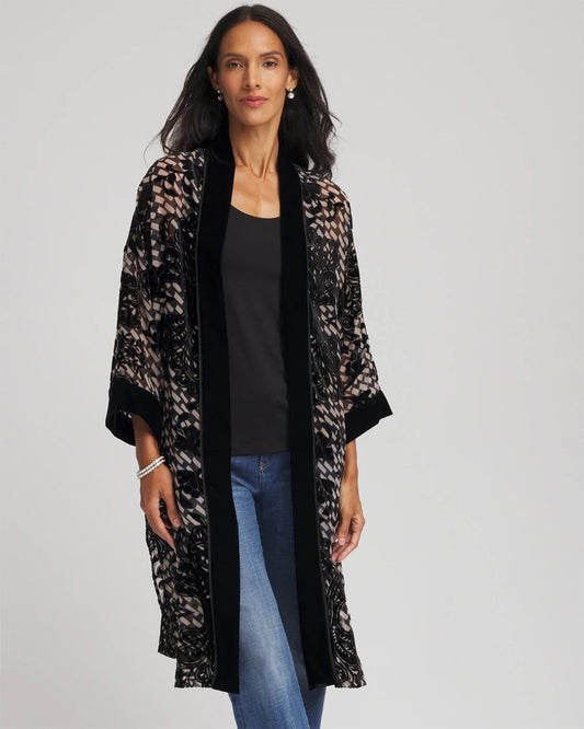 Chico's Women | Art Deco Burnout Kimono BLACK