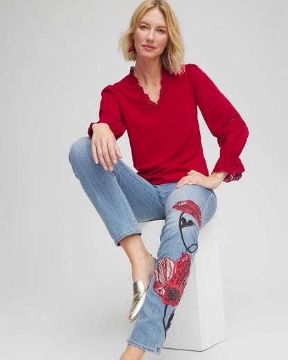 Chico's Women | Lace V-Neck Top CARMINE RED