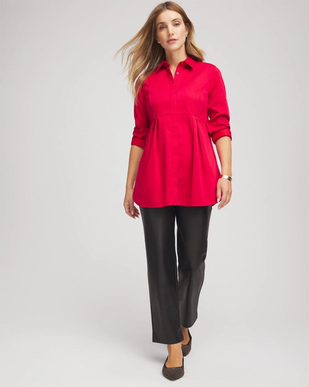 Chico's Women | No Iron™ Peplum Pleated Shirt CARMINE RED
