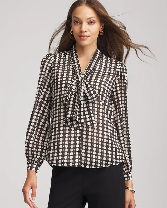 Chico's Women | Clip-Dot Tie-Front Blouse BLACK