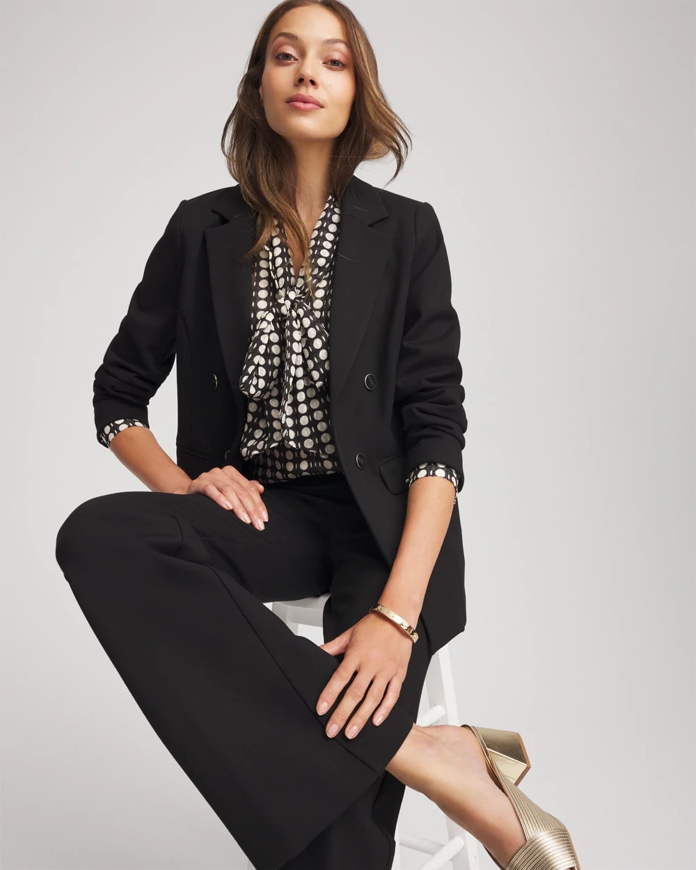 Chico's Women | Clip-Dot Tie-Front Blouse BLACK