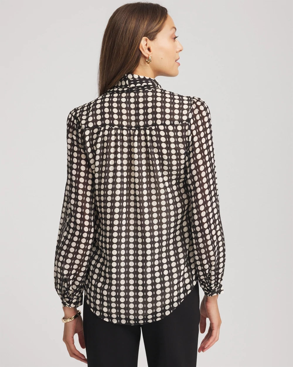 Chico's Women | Clip-Dot Tie-Front Blouse BLACK