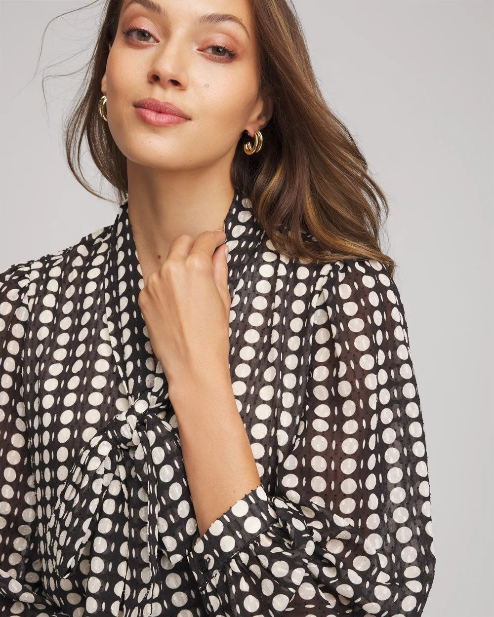 Chico's Women | Clip-Dot Tie-Front Blouse BLACK