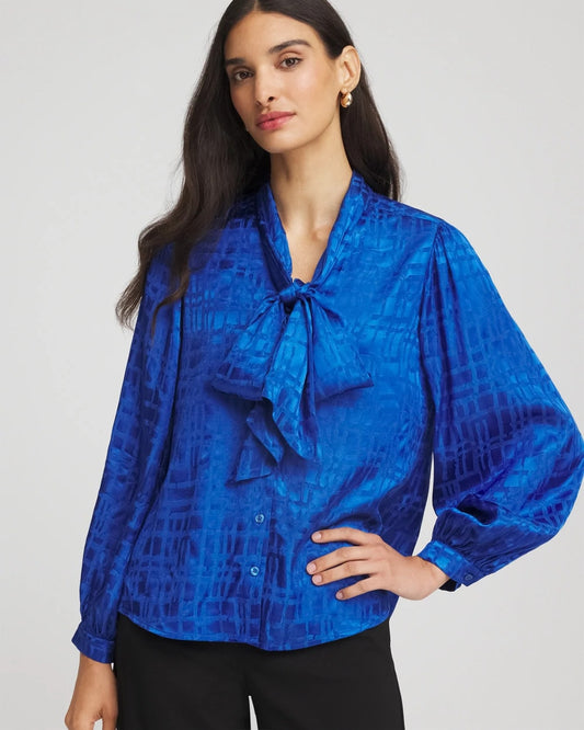 Chico's Women | Jacquard Tie-Front Blouse COBALT STONE