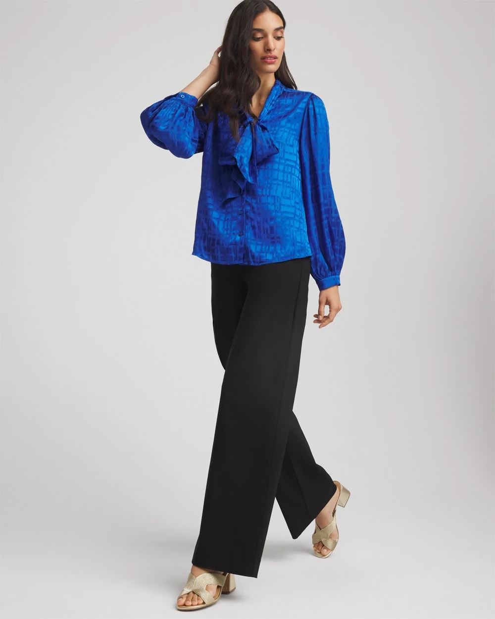 Chico's Women | Jacquard Tie-Front Blouse COBALT STONE