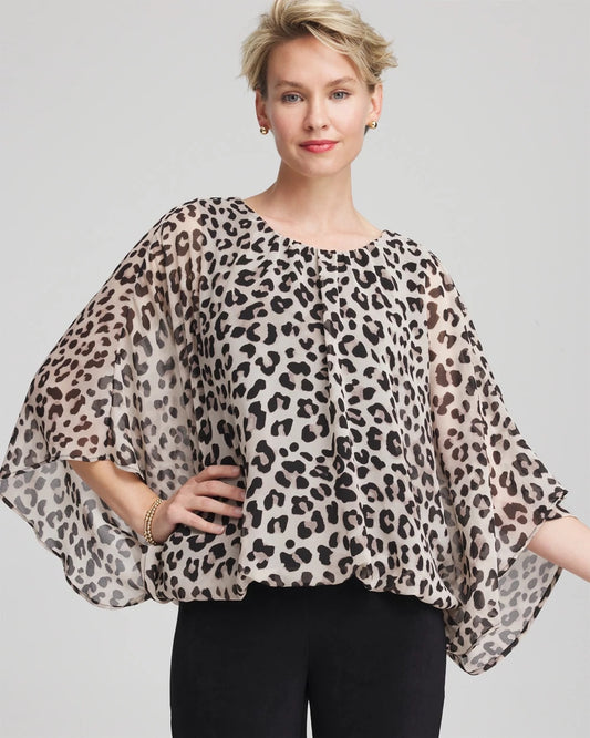 Chico's Women | Travelers™ Animal-Print Bubble-Hem Chiffon Blouse DEEP TAUPE