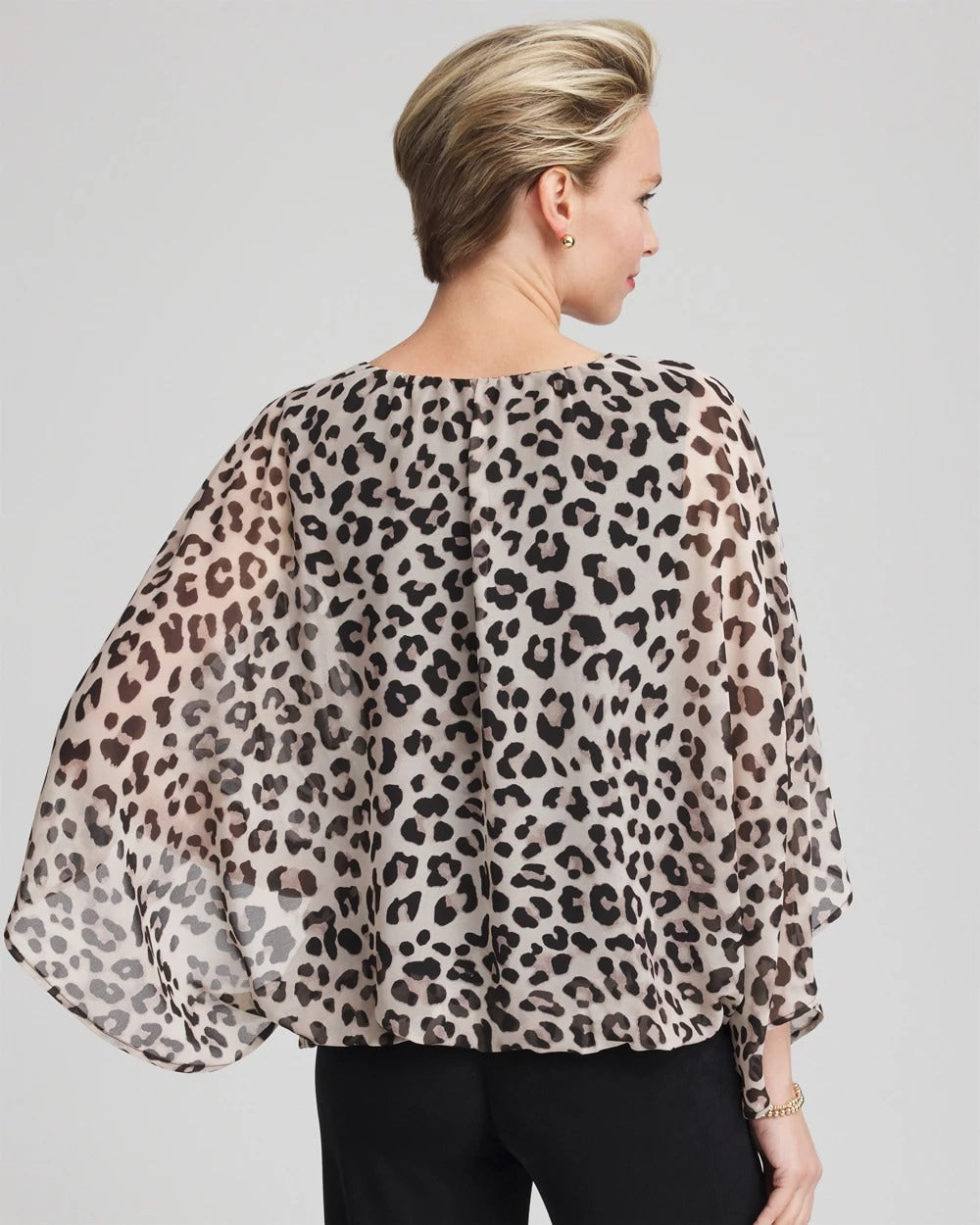 Chico's Women | Travelers™ Animal-Print Bubble-Hem Chiffon Blouse DEEP TAUPE