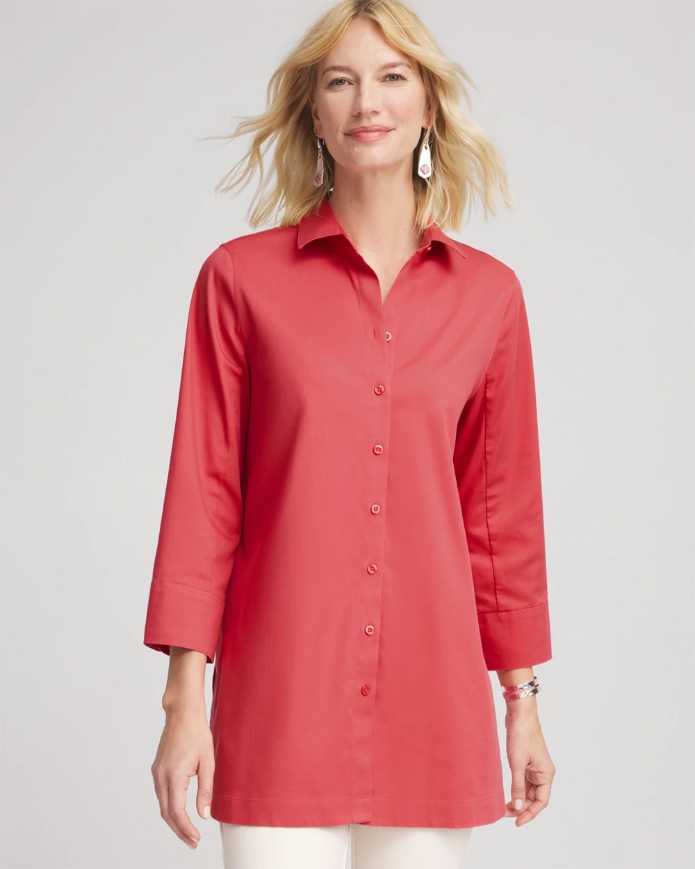 Chico's Women | No Iron™ Classic Button Down Tunic FOLKLORIC RED